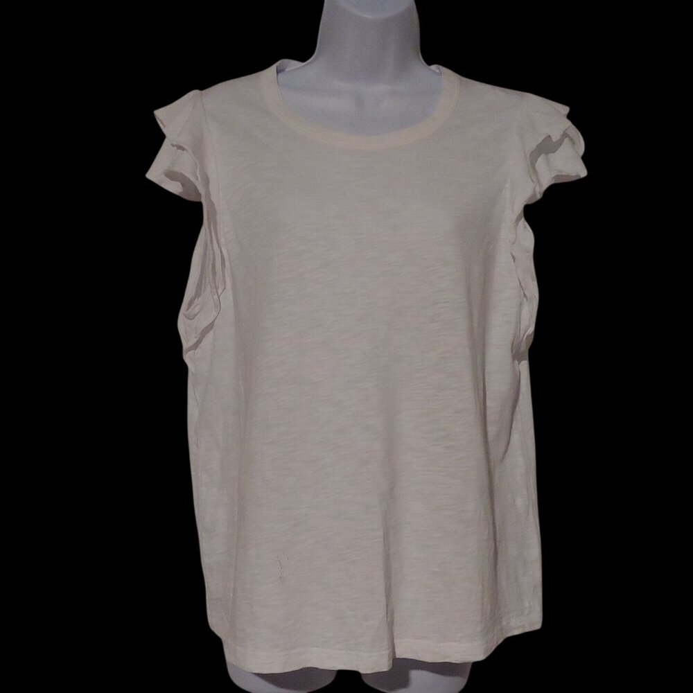 Veronica Beard Akeela Ruffle Sleeve Tee White Minimalist Cotton Peru L